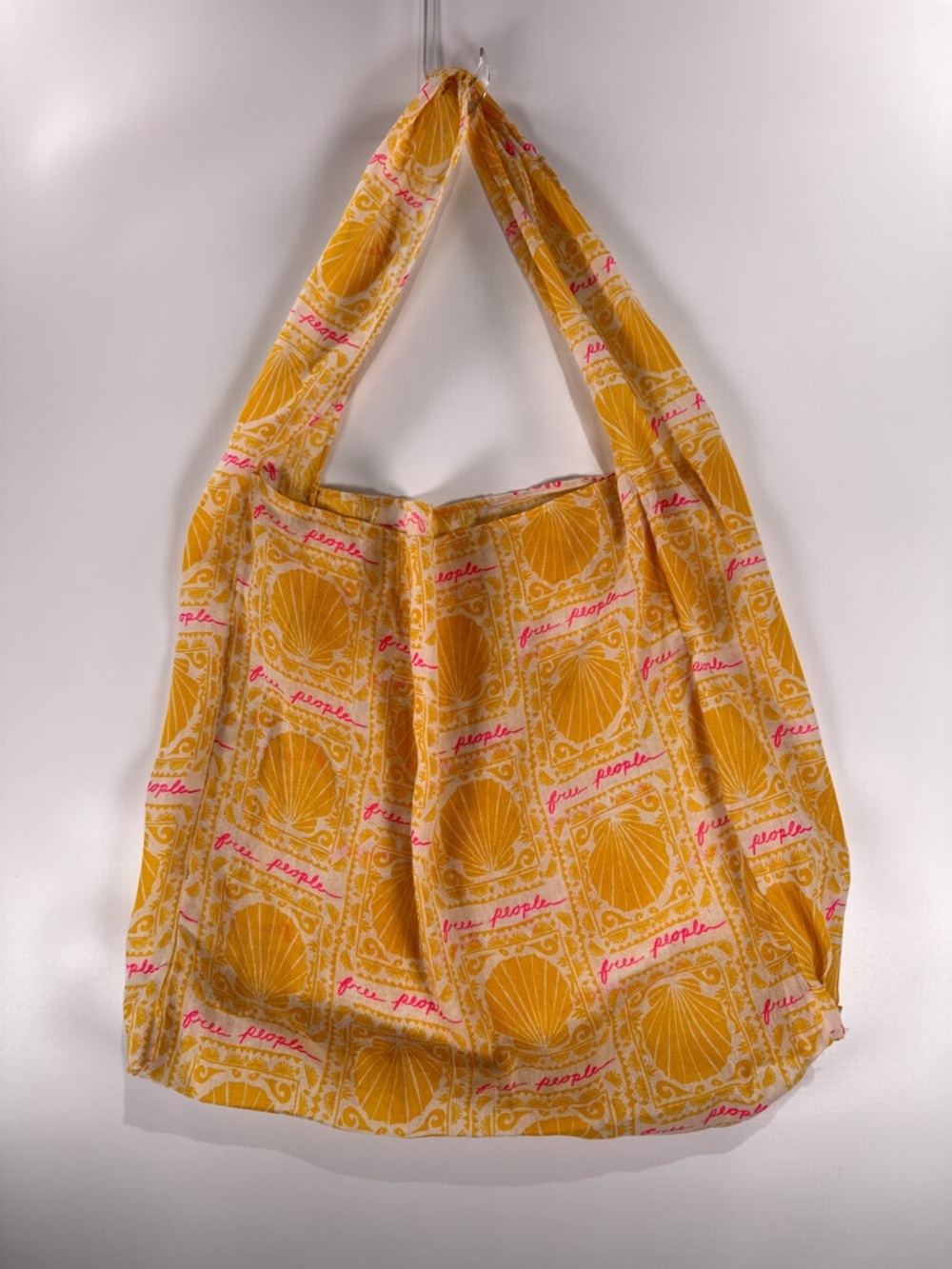 Free People Slouchy Reusable Tote Bag Seashell Logo Print Yellow Pink O - Picture 2 of 8